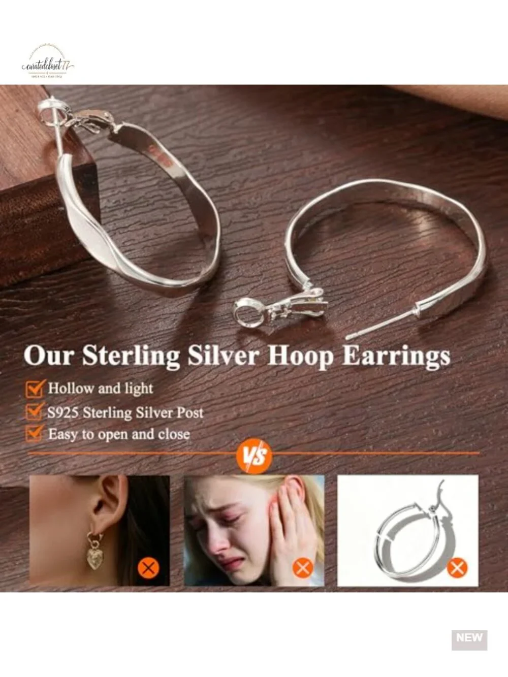 925 Sterling Silver Hoop Earrings for Women Hypoallergenic Lightweight Large
